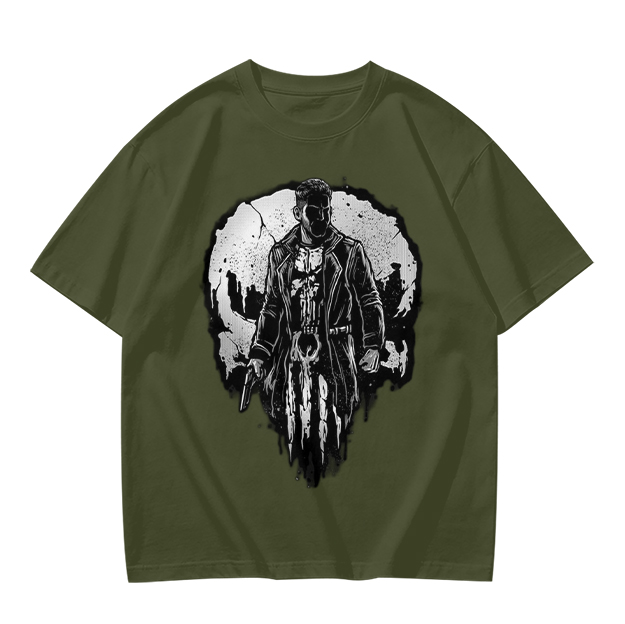 Olive T-Shirt With Punisher Skull Warrior Graphic Print