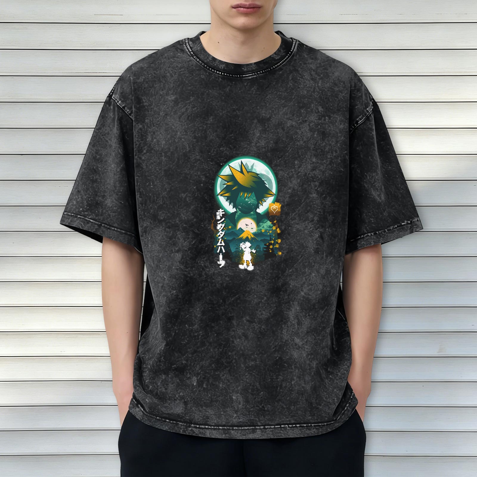 Kingdom Hearts Graphic Washed Black Short Sleeve T-Shirt
