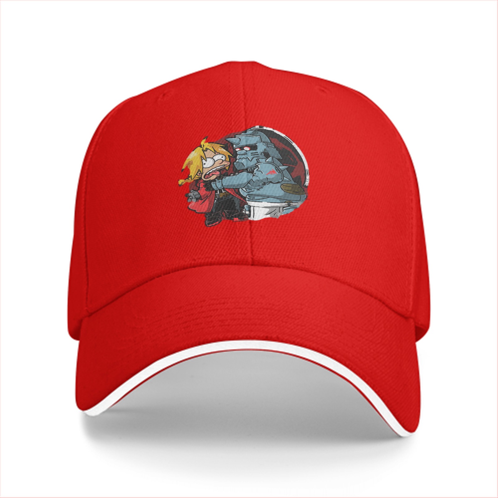 Black baseball cap with Fullmetal Alchemist brothers graphic print