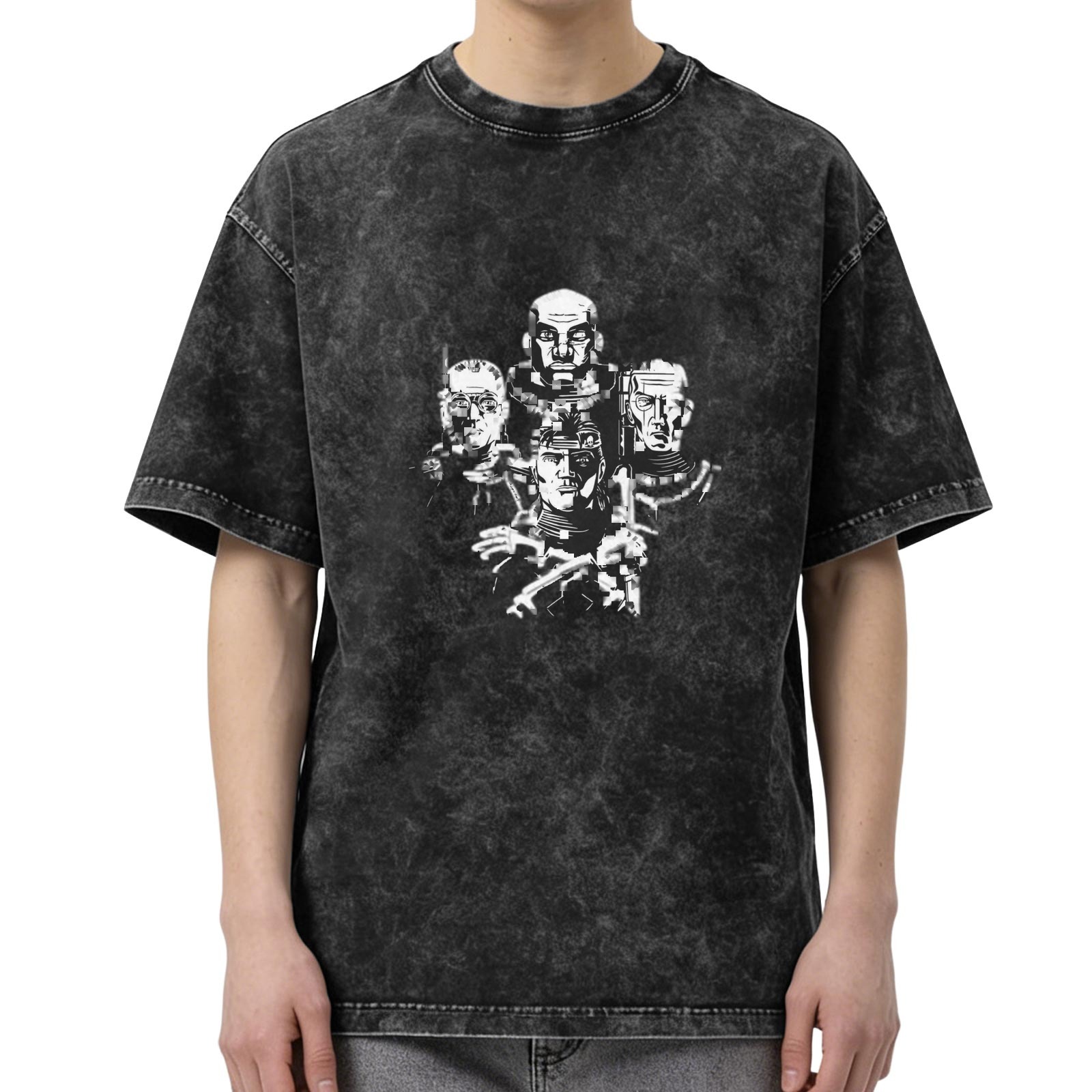 Oversized Acid Wash T-Shirt With Sci-Fi Soldier Graphic Print