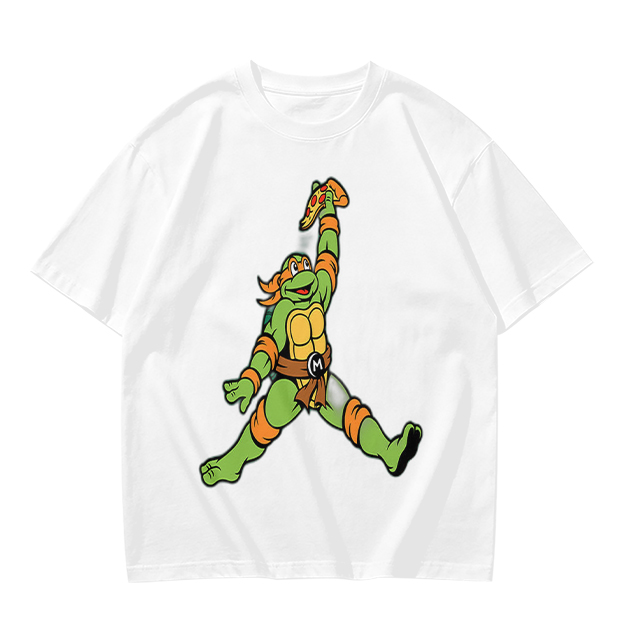 Olive T-Shirt with Michelangelo Ninja Turtle Holding Pizza Print