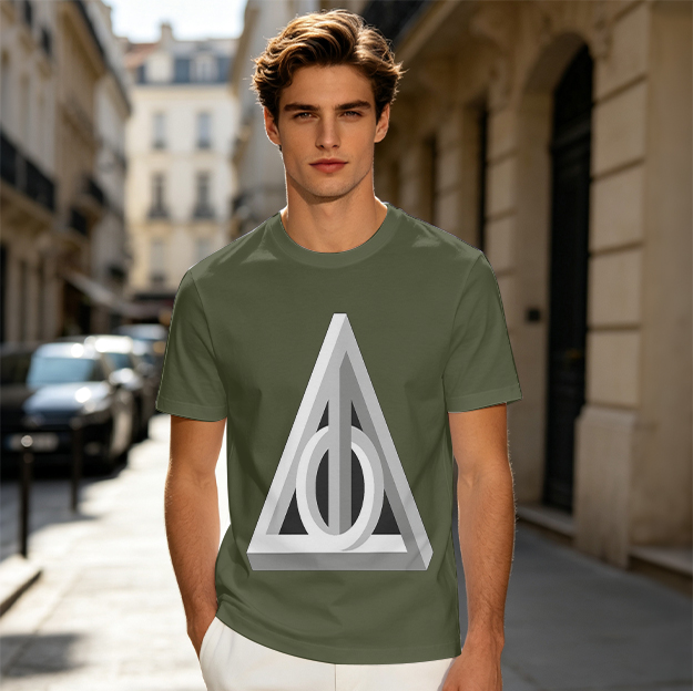 Olive T-shirt with 3D Deathly Hallows Symbol Print