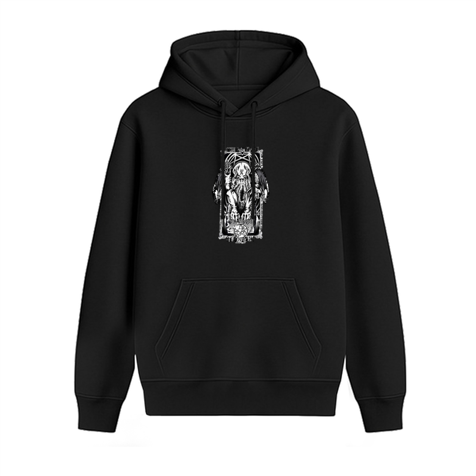 Black Hoodie With Dark Gothic Occult Graphic Print