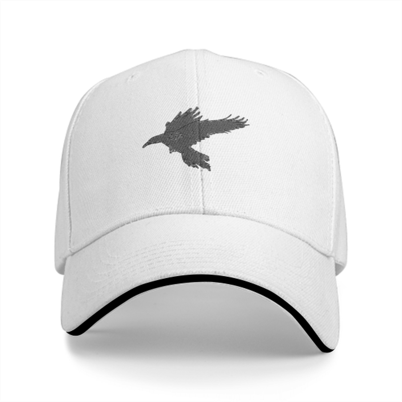 Black Baseball Cap With Grey Flying Raven Silhouette Design