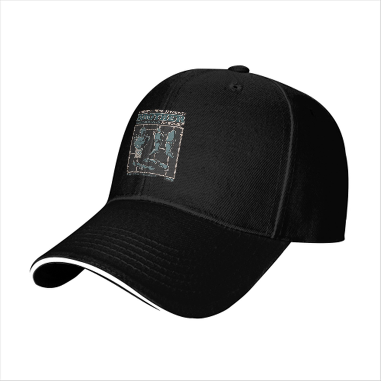 Black Baseball Cap With Funny Brother Assembly Graphic Print