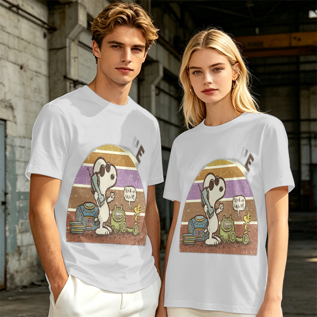 Olive T-Shirt with Snoopy Retro Phone Call Graphic