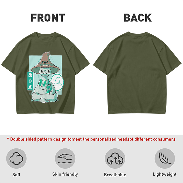 Olive T-Shirt With Cute Wizard Snake Graphic Design