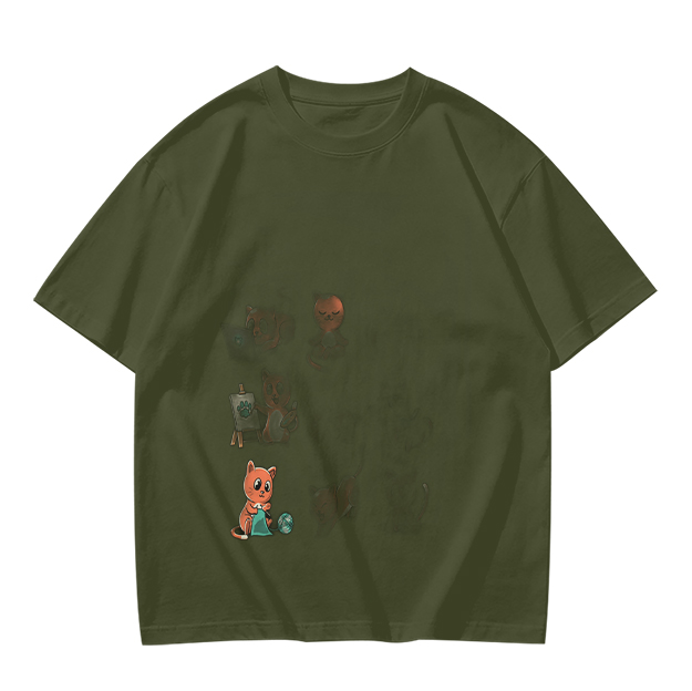 Olive Green Graphic T-Shirt With Cute Animal Print