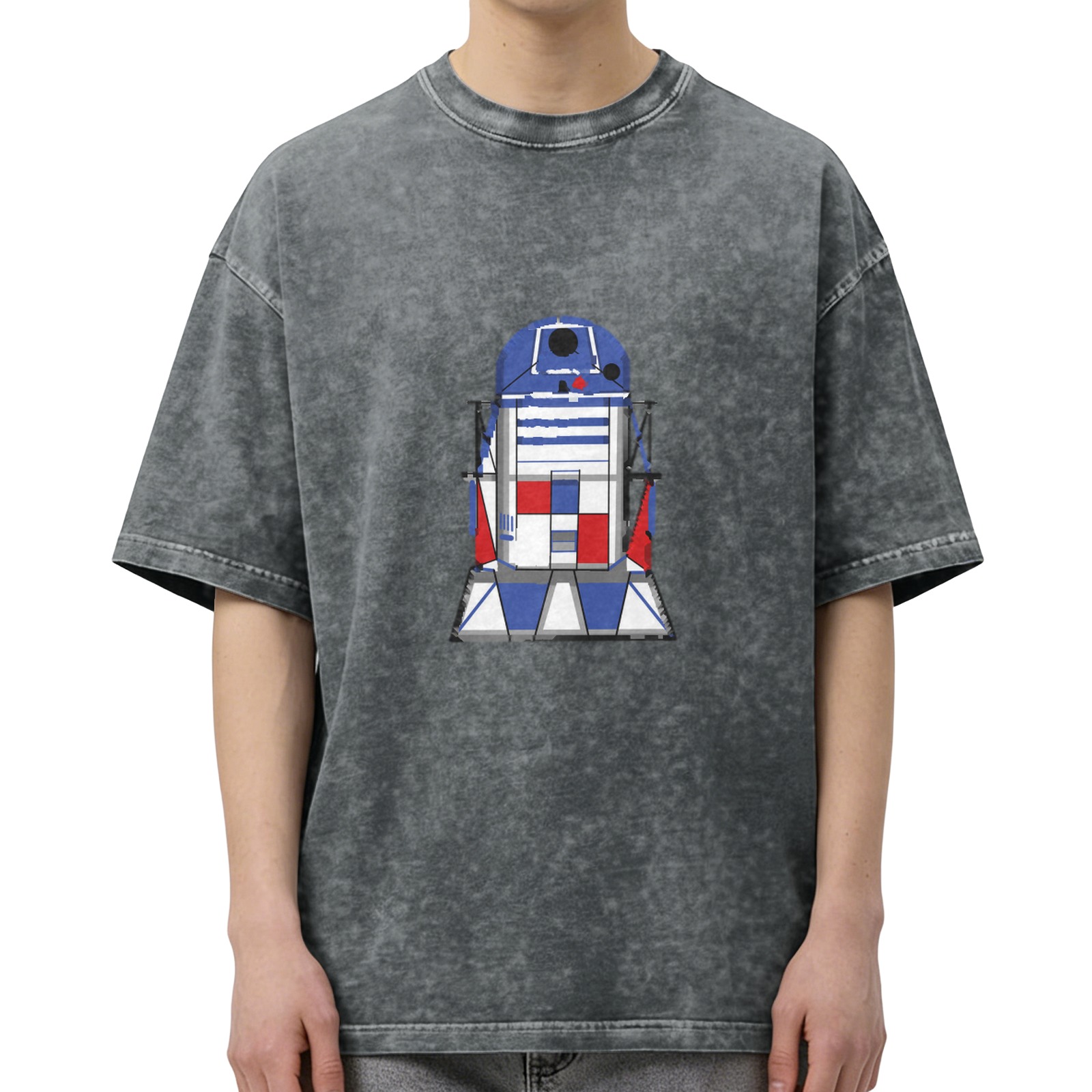 Washed Black T-Shirt with R2-D2 Graphic Print