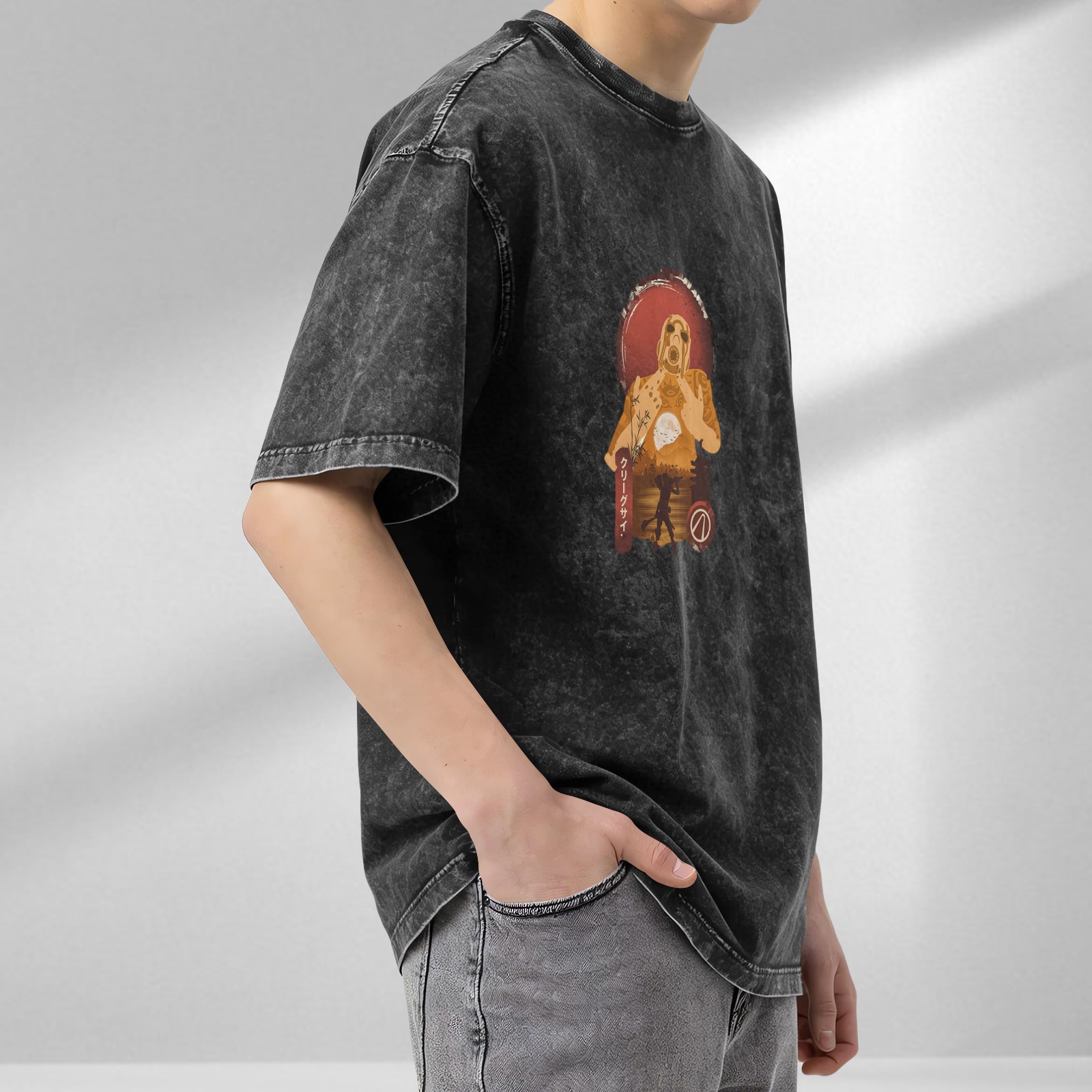 Washed Black Graphic T-Shirt with Borderlands Psycho Art Print