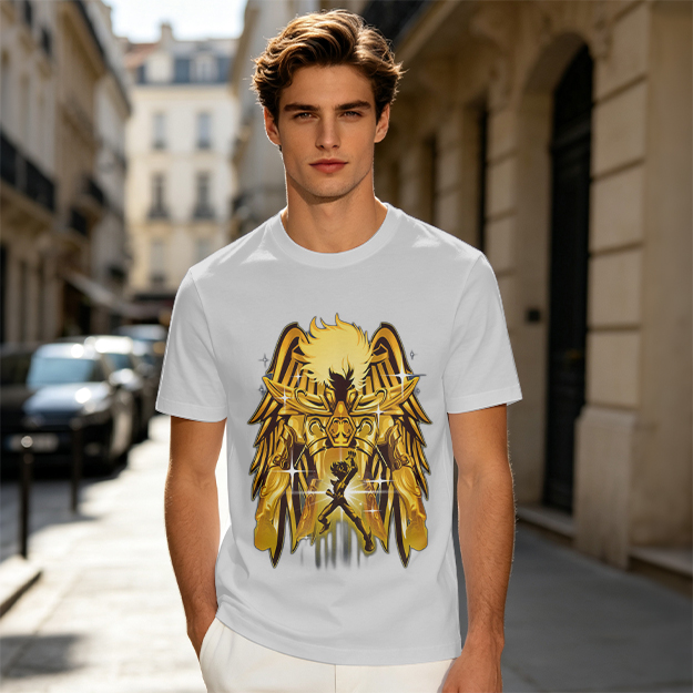 Olive T-Shirt With Gold Pegasus Armor Anime Graphic