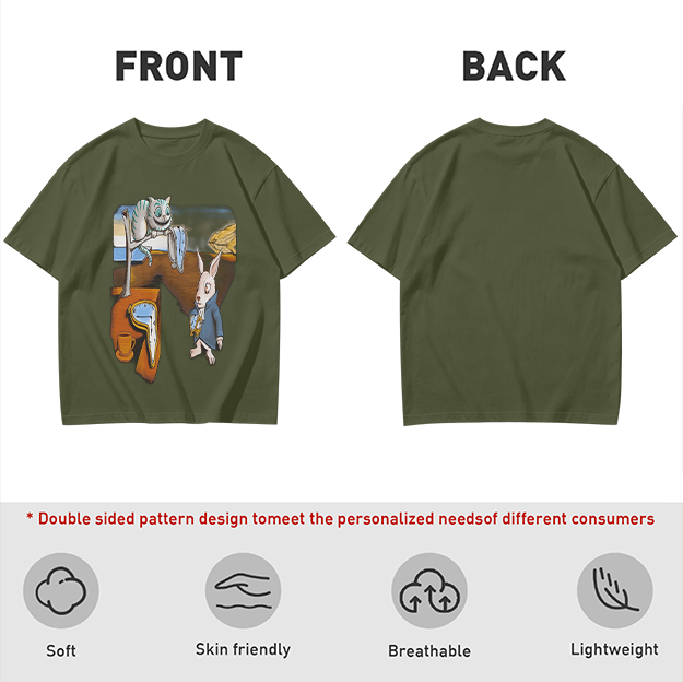Olive T-Shirt with Surreal Alice in Wonderland Art Print