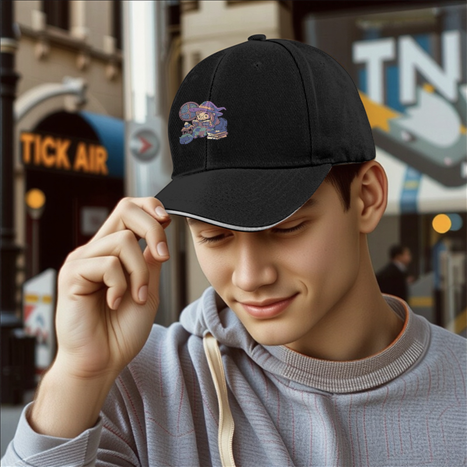 Black Baseball Cap With Cute Witch Reading Art Print