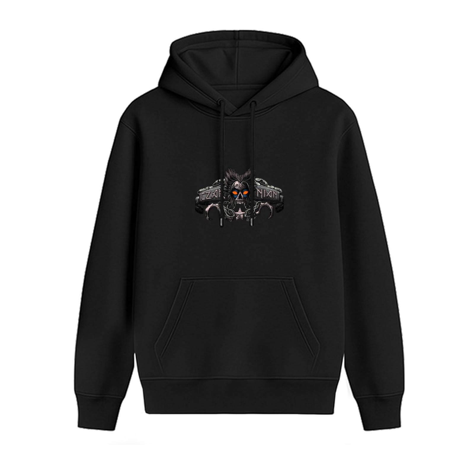 Black hoodie with mechanical skull graphic design