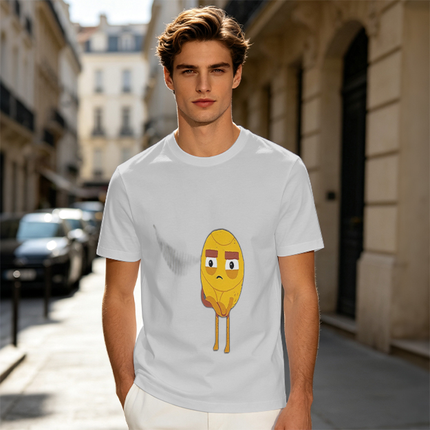 Olive T-Shirt With Sad Yellow Cartoon Character Print