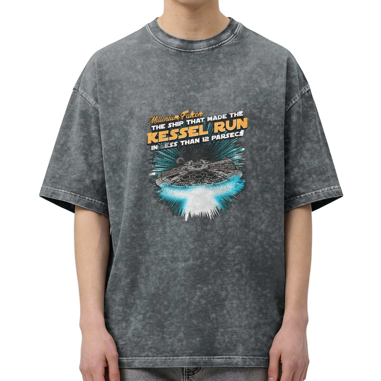 Star Wars Millennium Falcon Kessel Run Graphic Acid Wash T-Shirt