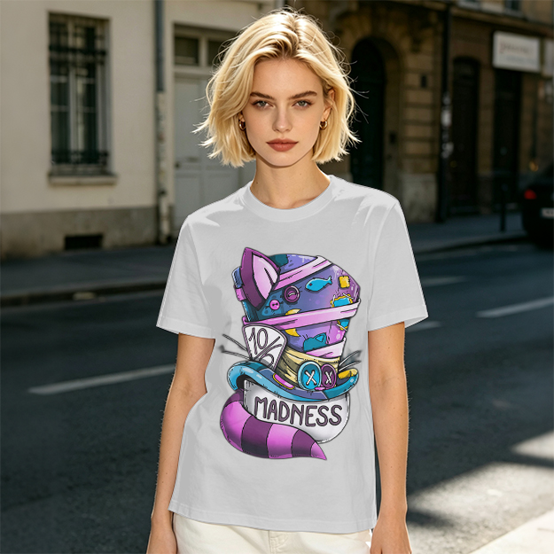 Olive T-Shirt With Mad Hatter Cheshire Cat Madness Graphic