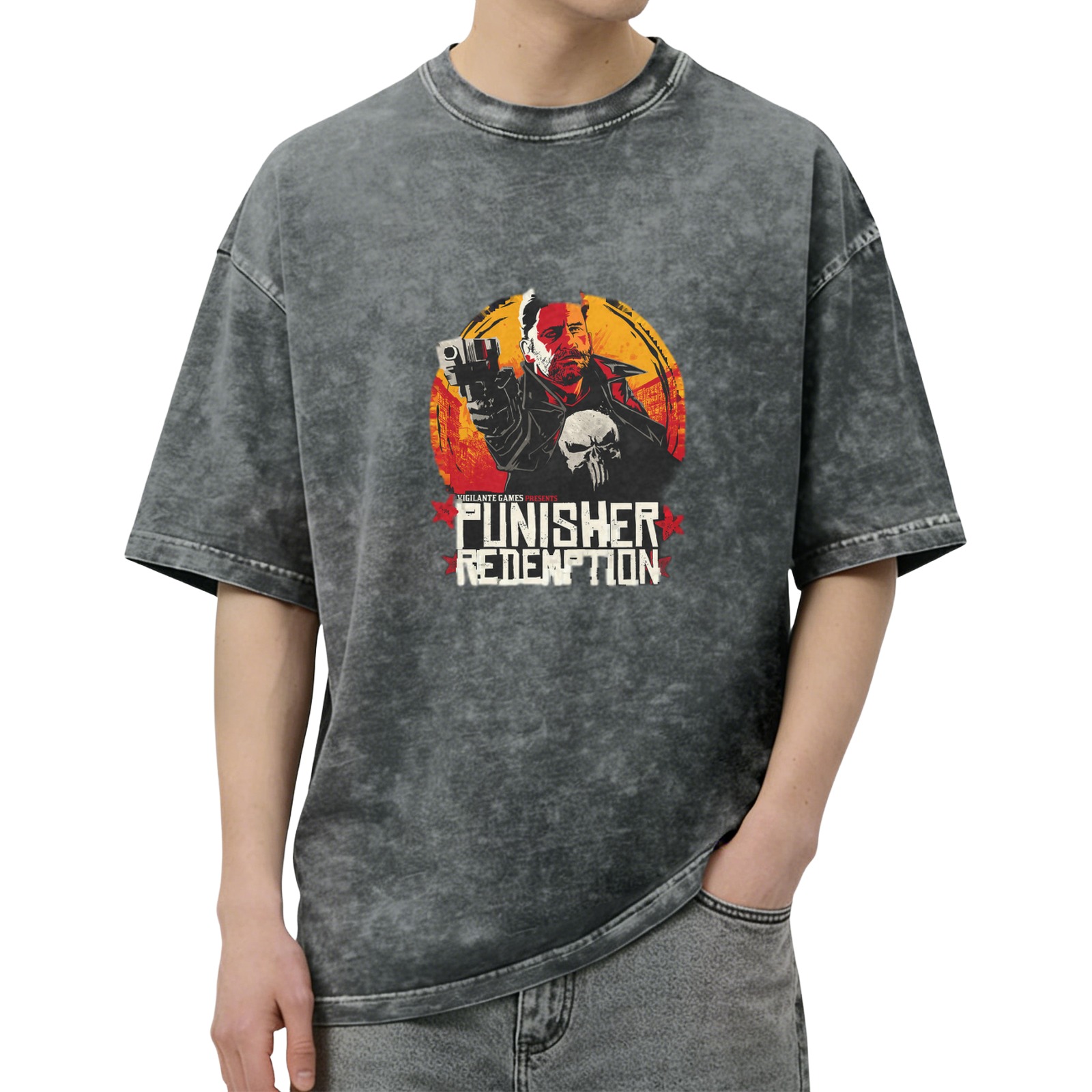 Punisher Redemption Graphic Stonewashed Black T-Shirt
