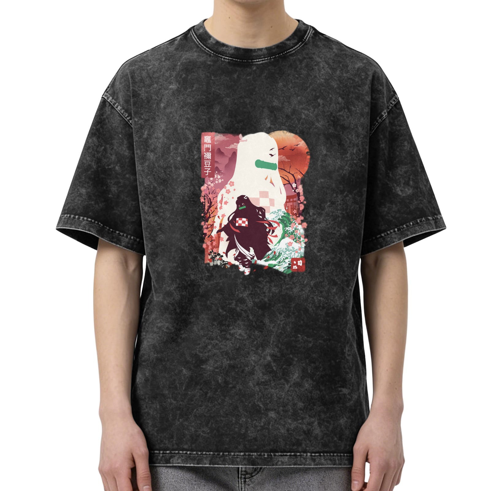 Oversized Washed Anime Demon Slayer Nezuko Graphic T-Shirt