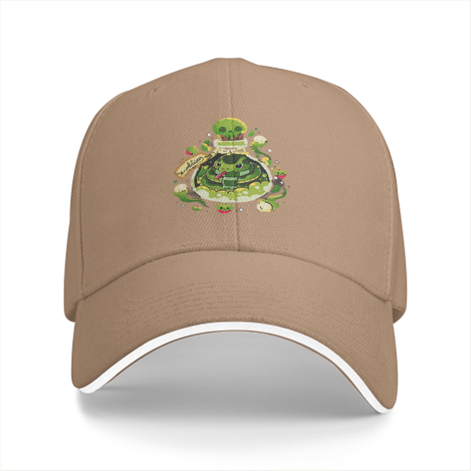 Black baseball cap with green snake potion bottle graphic