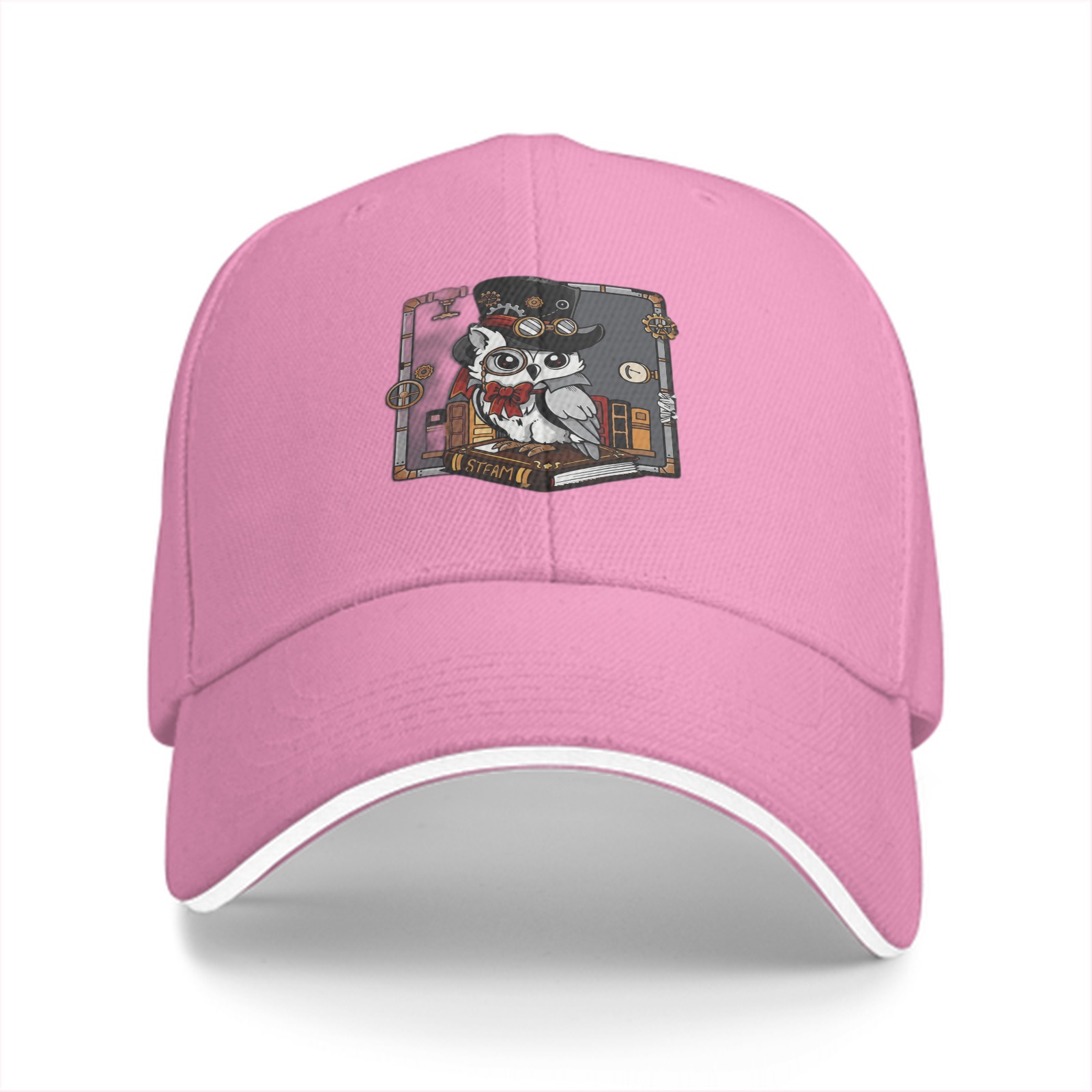 Black Baseball Cap With Steampunk Owl Graphic Design