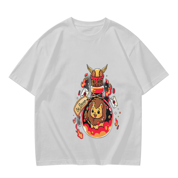 Olive T-Shirt With Cute Lion In Potion Bottle Graphic