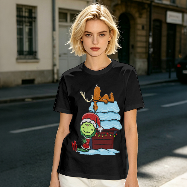 Grinch and Max Christmas Doghouse Graphic T-Shirt