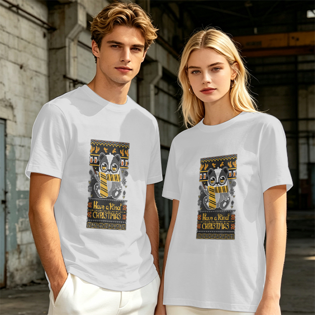 Olive green t-shirt with Hufflepuff badger Christmas print