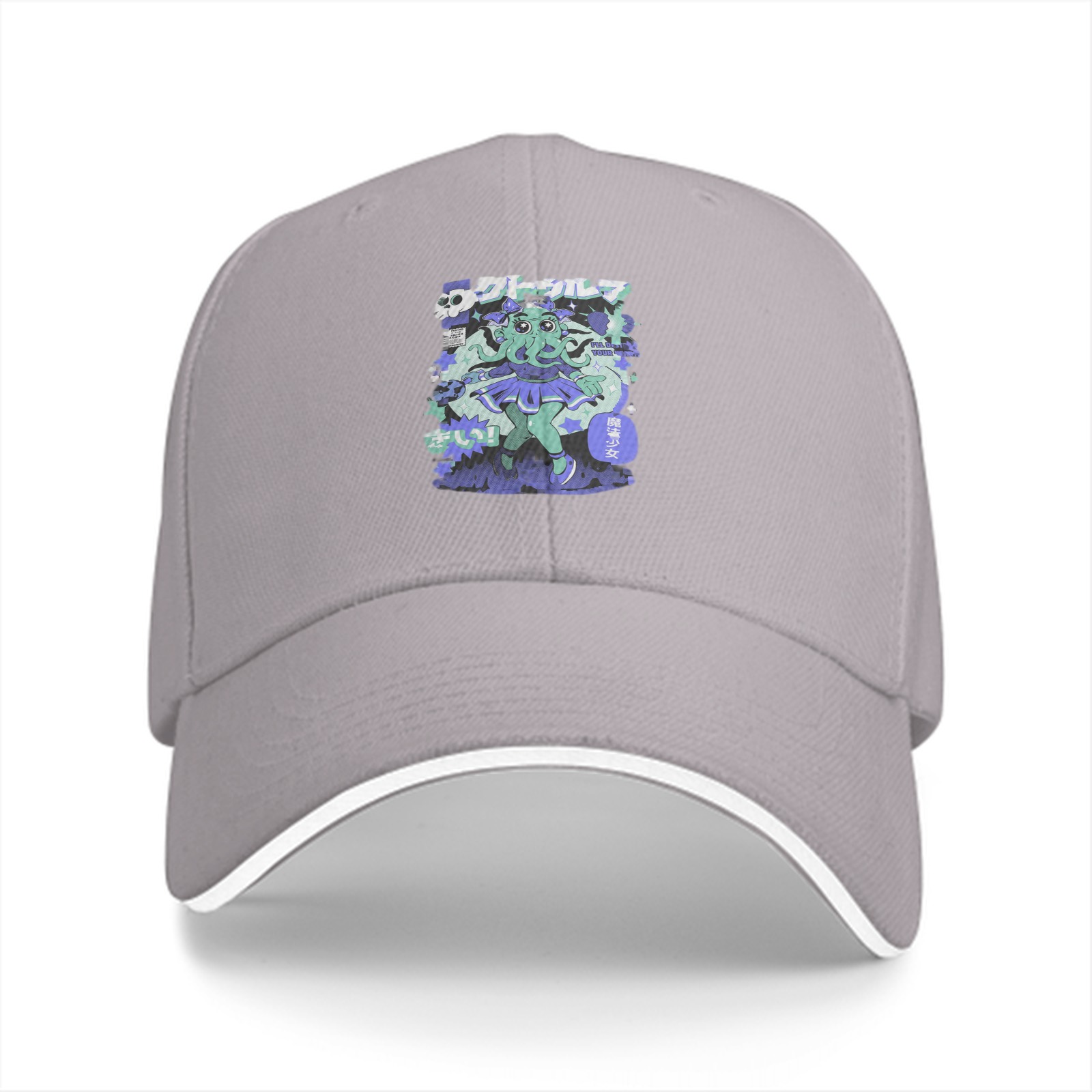 Black Baseball Cap With Anime Octopus Girl Graphic Print
