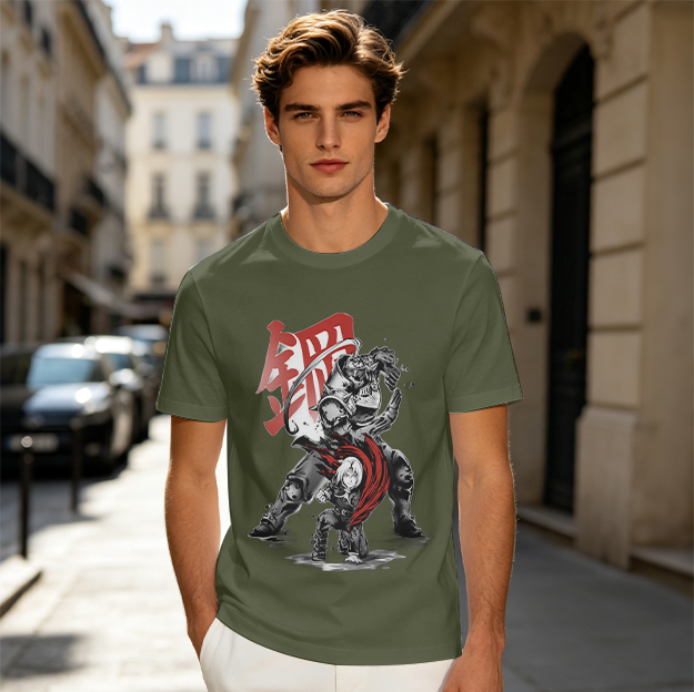 Olive T-shirt with Fullmetal Alchemist Character Art Print