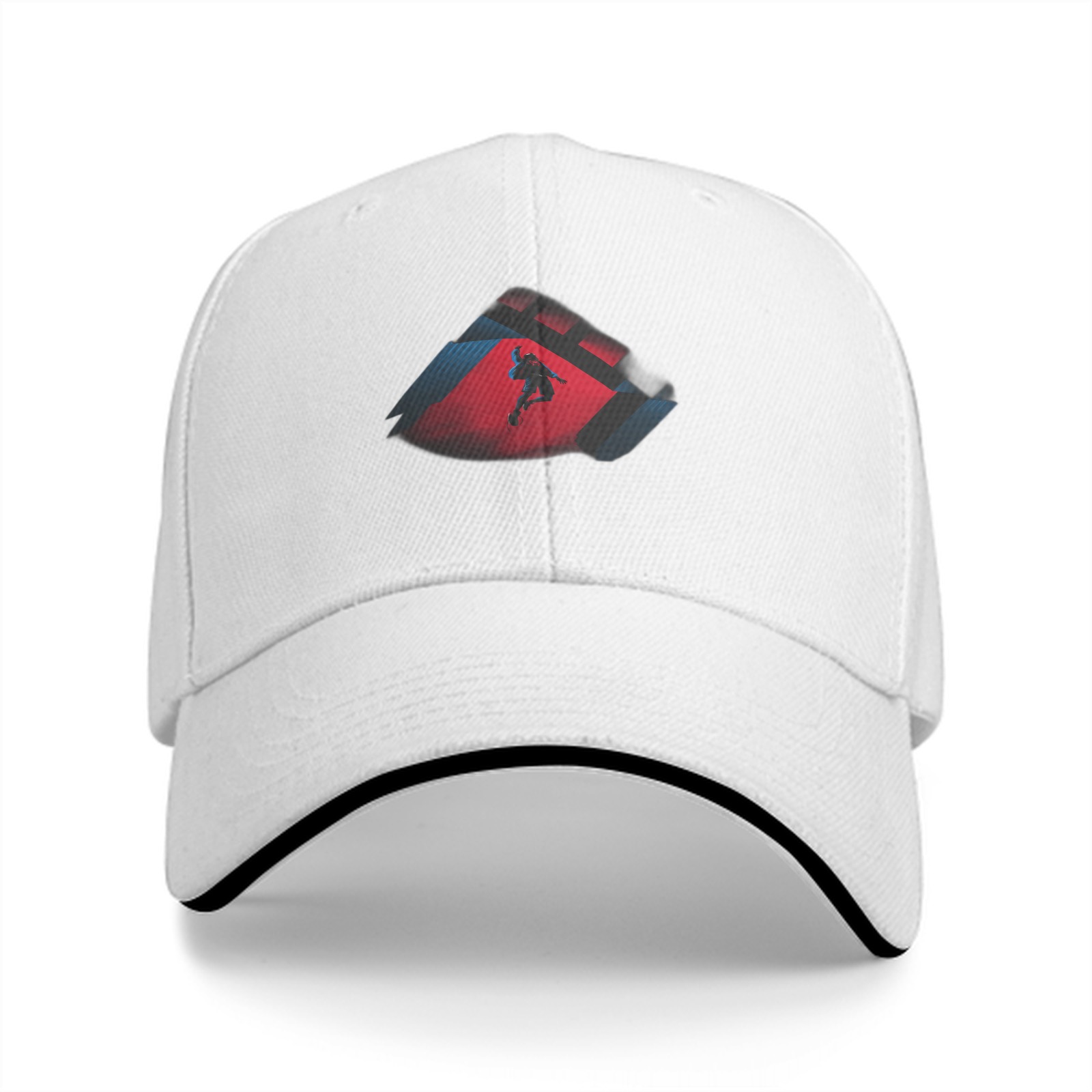 Black Baseball Cap With Action Silhouette Graphic Print