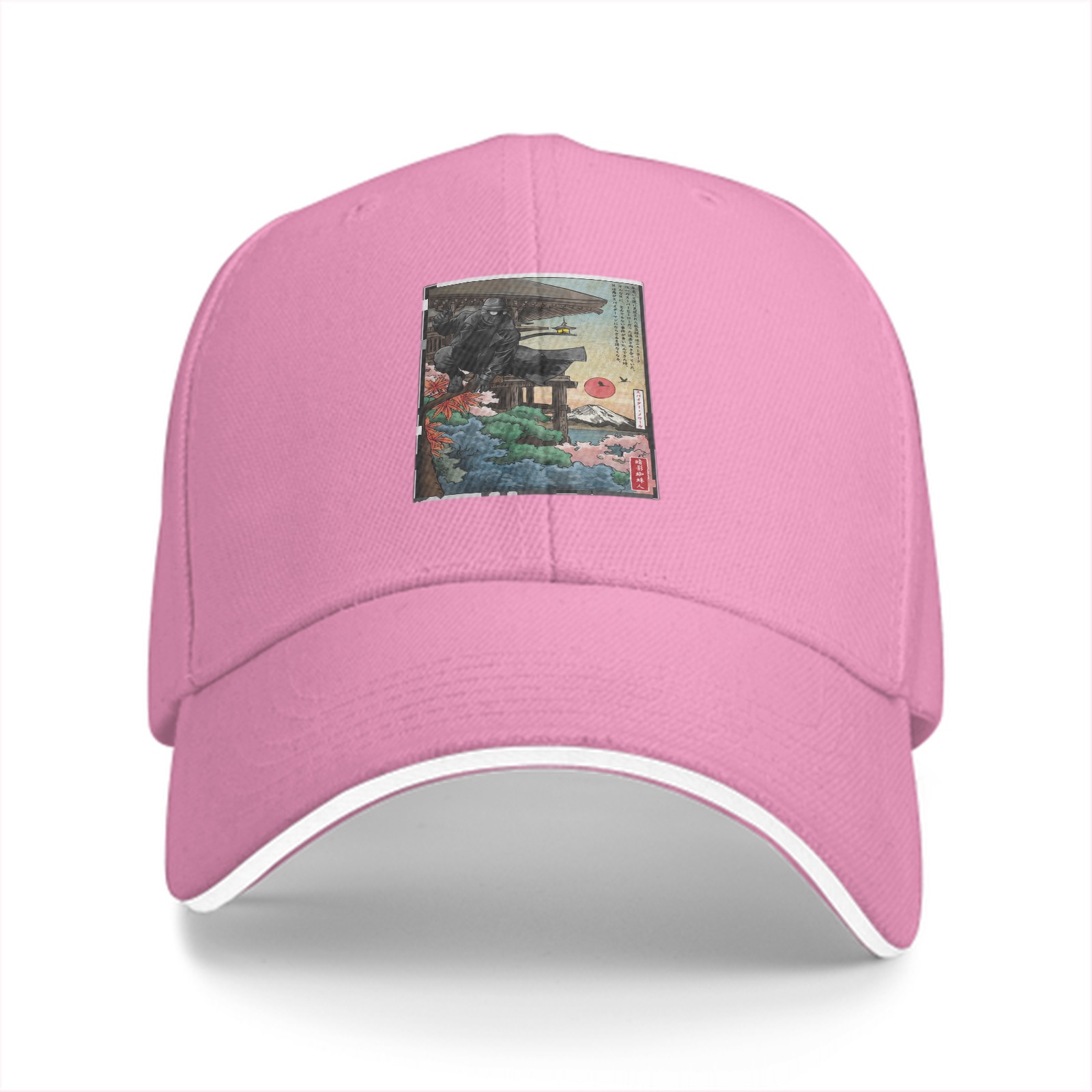 Black Baseball Cap with Japanese Ukiyo-e Style Art Print