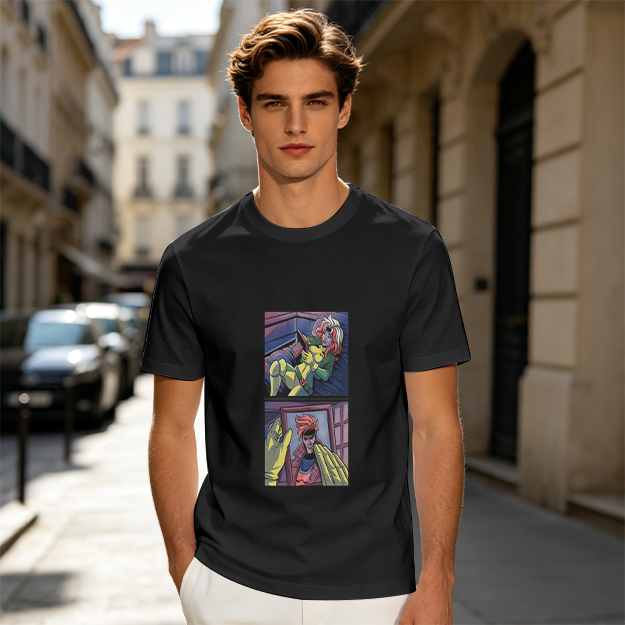 Olive T-Shirt with Comic Style Superhero Graphic Print