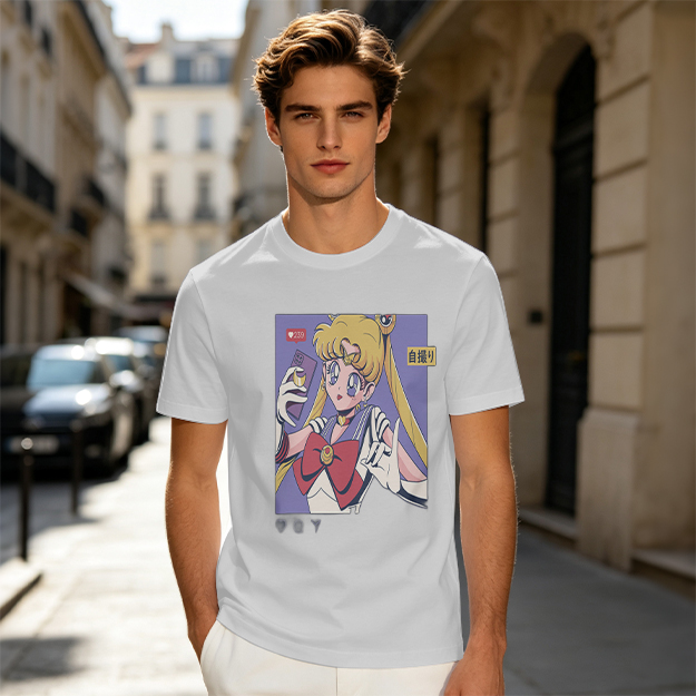 Olive T-shirt with Sailor Moon Selfie Anime Print