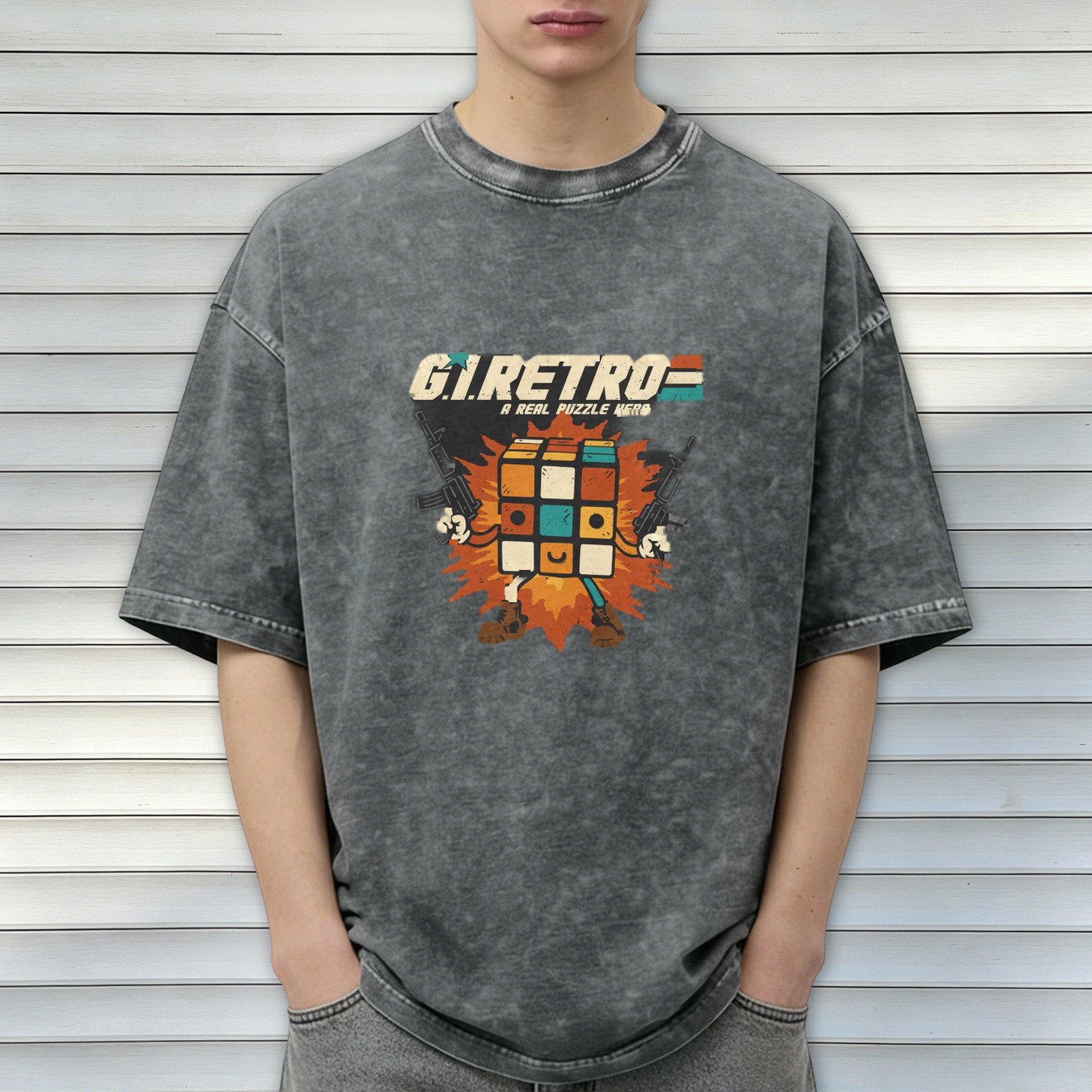 G.I. Retro Rubik's Cube Character Graphic T-Shirt
