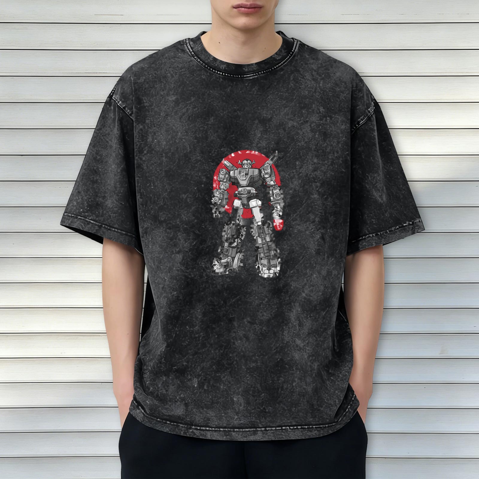 oversized acid wash t-shirt with retro robot graphic print
