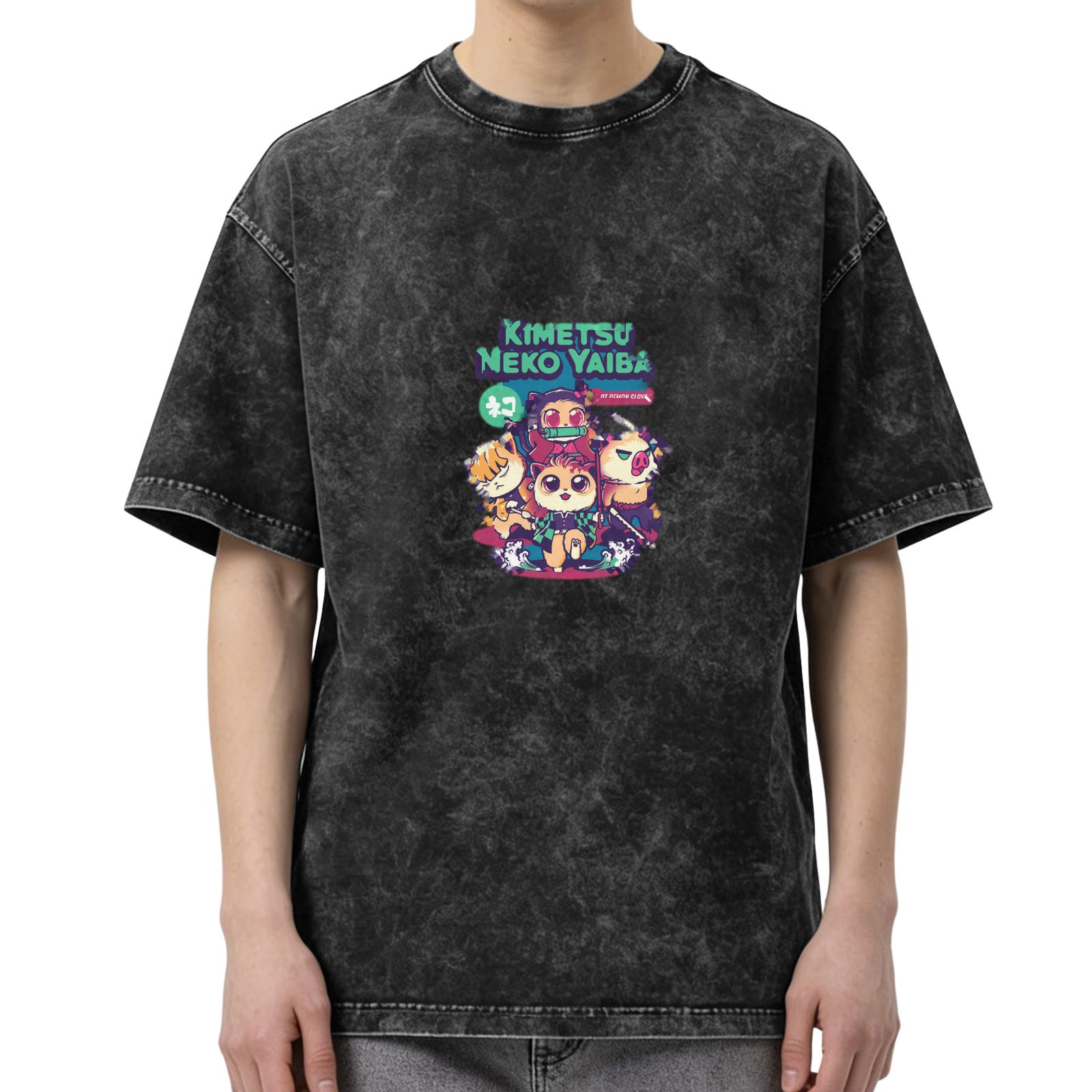 Kimetsu Neko Yaiba Anime Graphic Oversized Washed T-Shirt