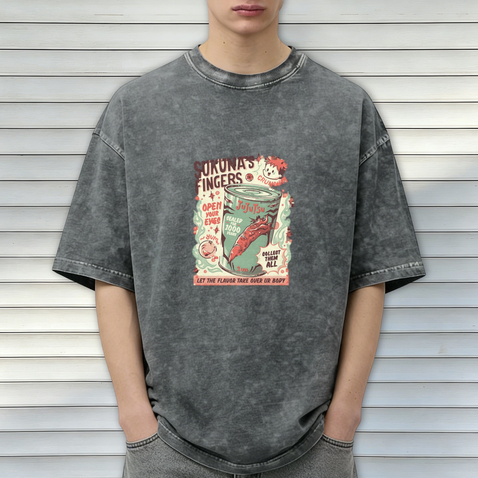 Jujutsu Kaisen Sukuna's Fingers Vintage Graphic Acid Wash T-Shirt