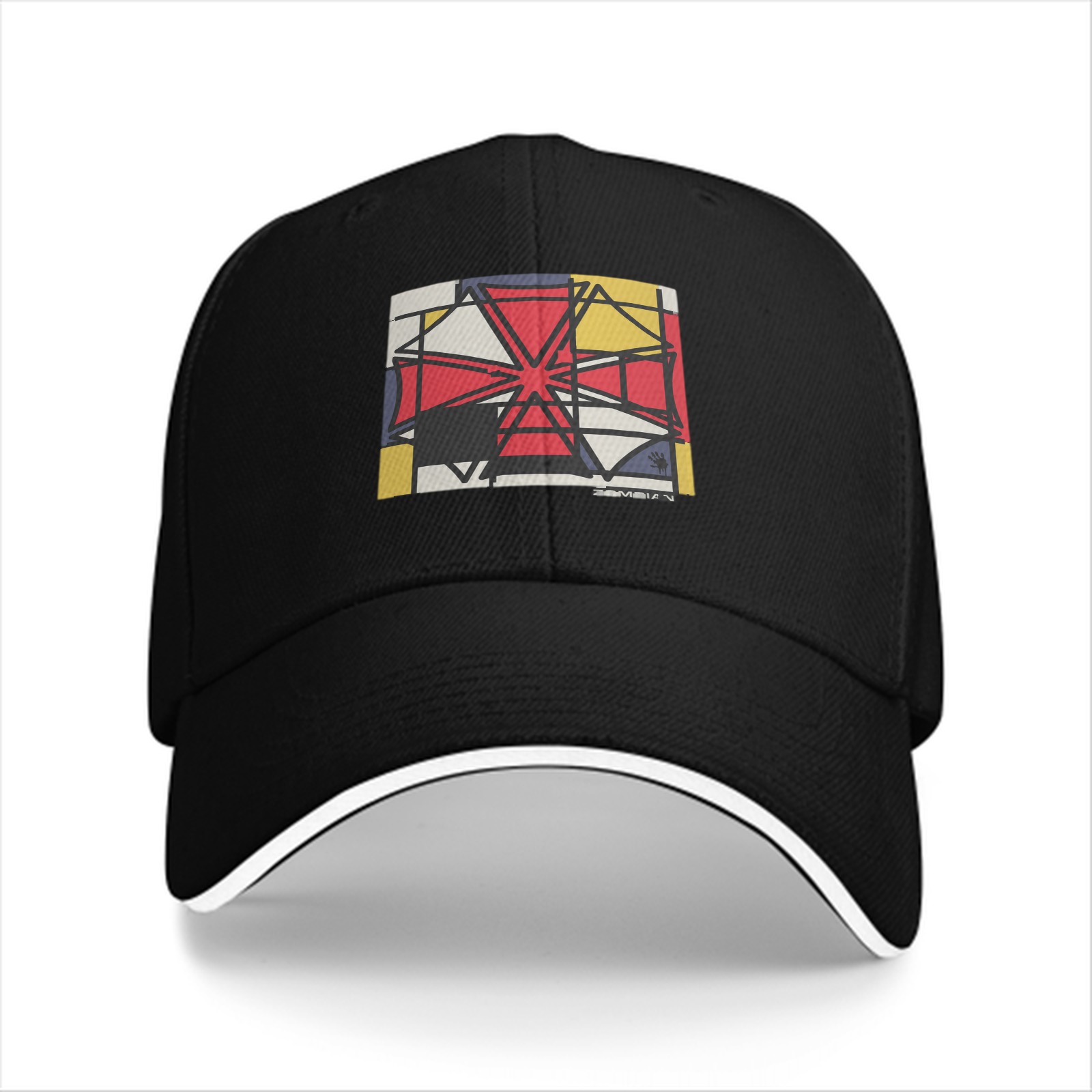Black Baseball Cap With Abstract Geometric Art Print