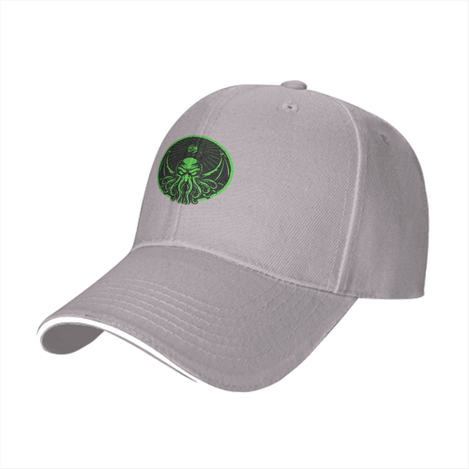 Black Baseball Cap With Green Cthulhu Emblem Design