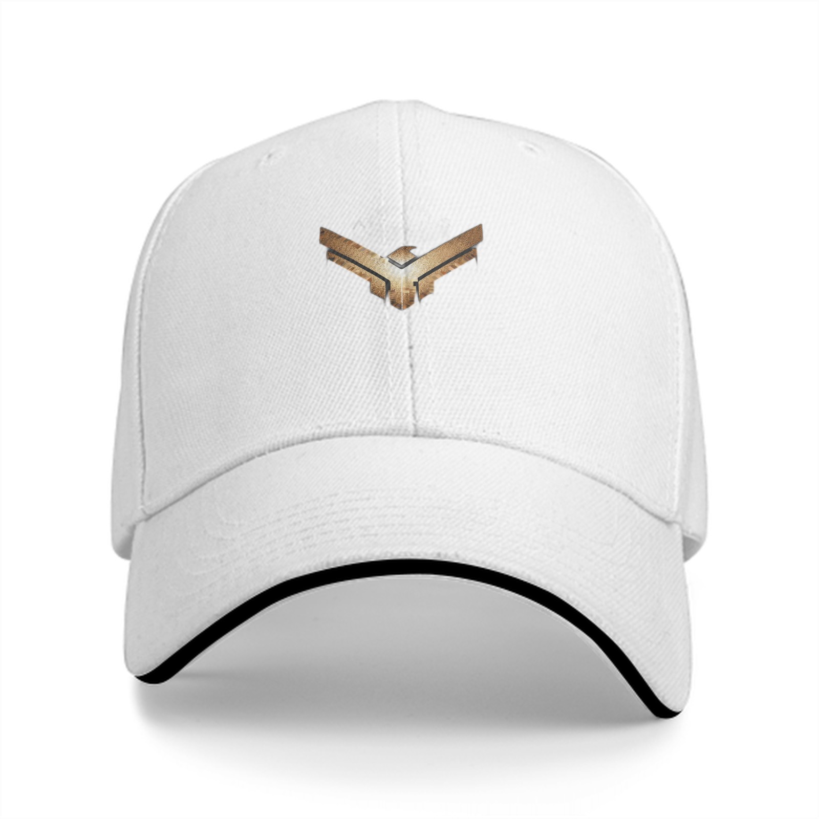 Black Baseball Cap With Gold Winged Emblem Design
