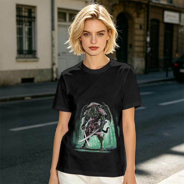 Olive T-Shirt With Samurai Cthulhu Warrior Graphic Print