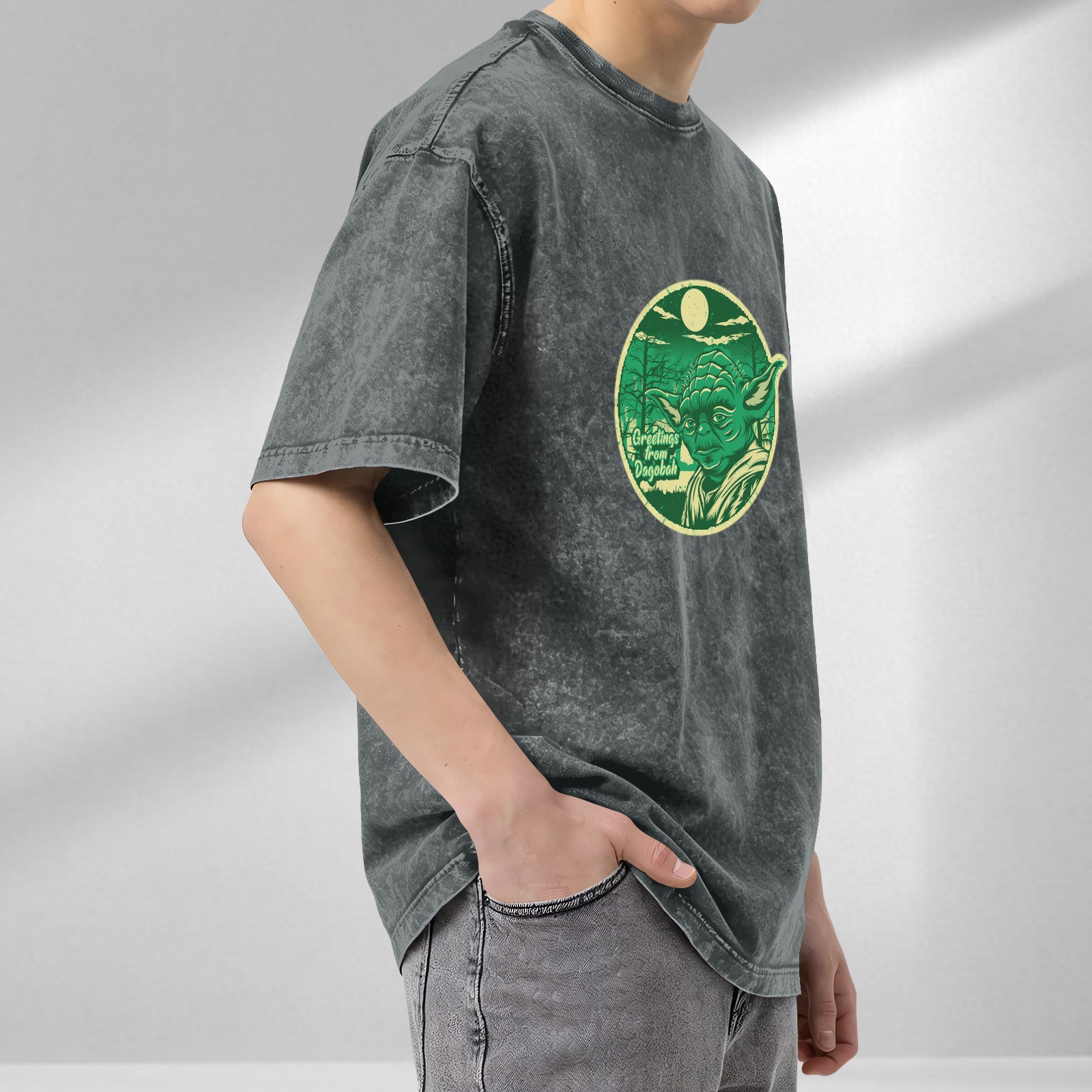 Greetings from Dagobah Yoda Graphic Stonewashed T-Shirt