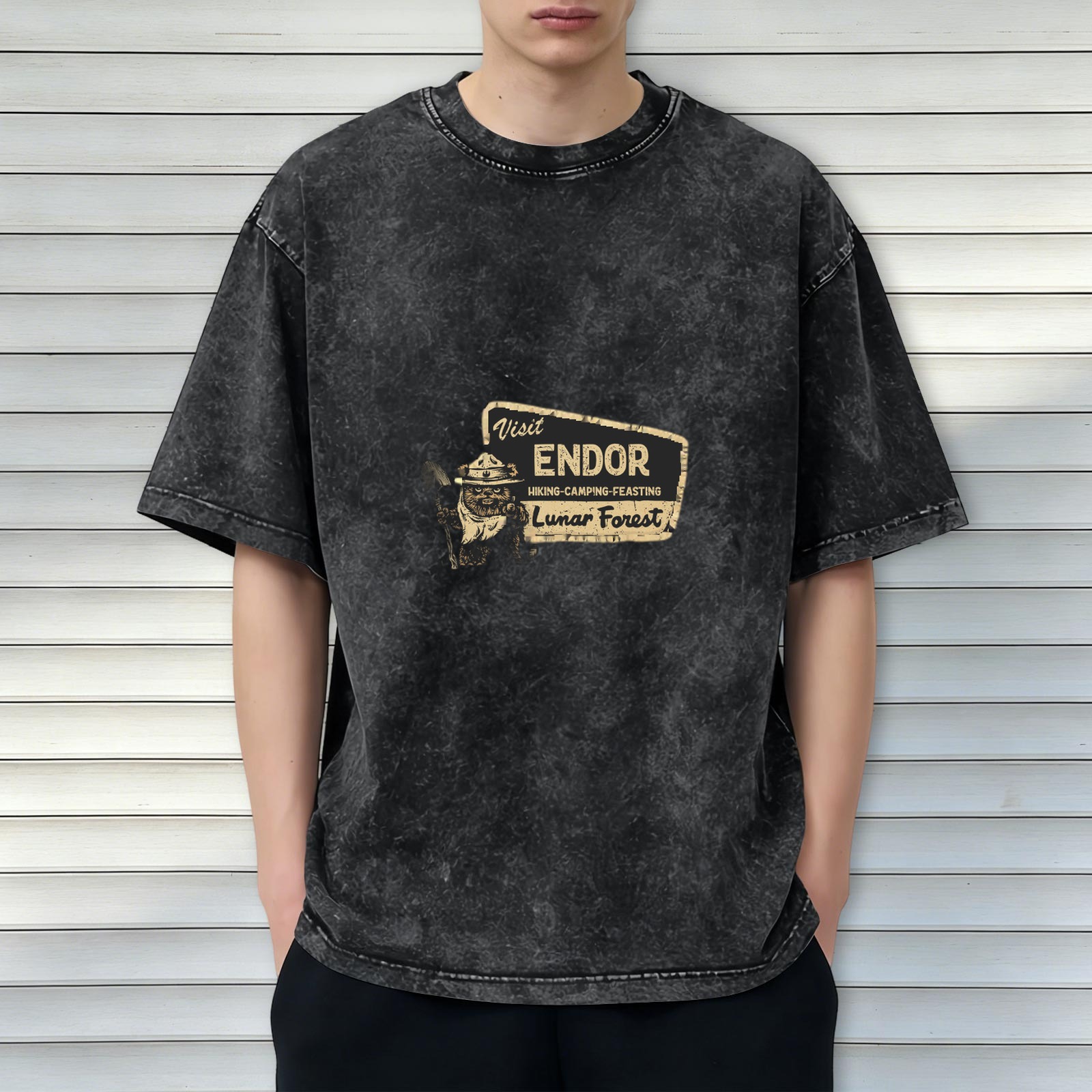 Visit Endor Lunar Forest Vintage Washed T-Shirt, Star Wars Ewok Hiking Camping Outdoor Tee