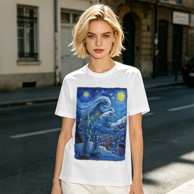 Olive T-Shirt with Starry Night Alien Landscape Art Print