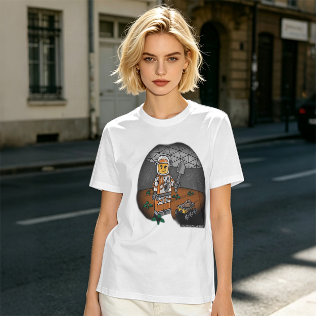 Olive T-shirt with Lego Astronaut Space Habitat Print