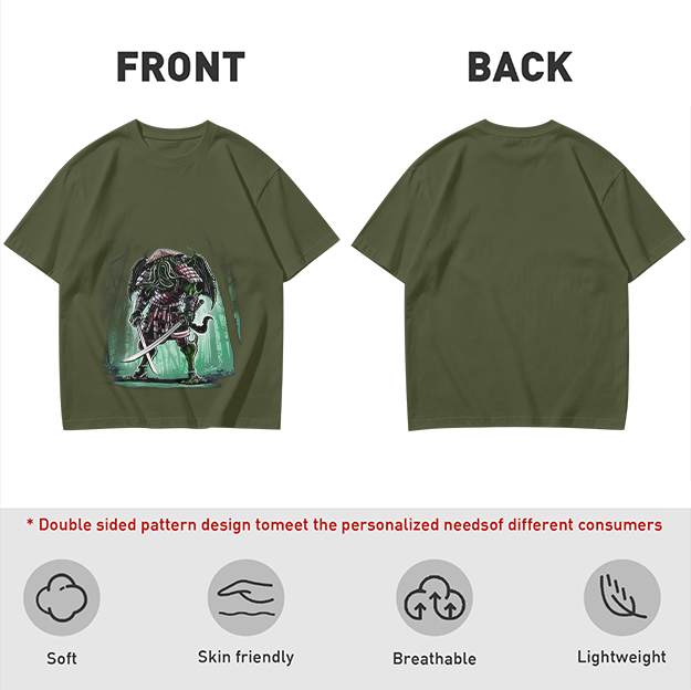Olive T-Shirt With Samurai Cthulhu Warrior Graphic Print