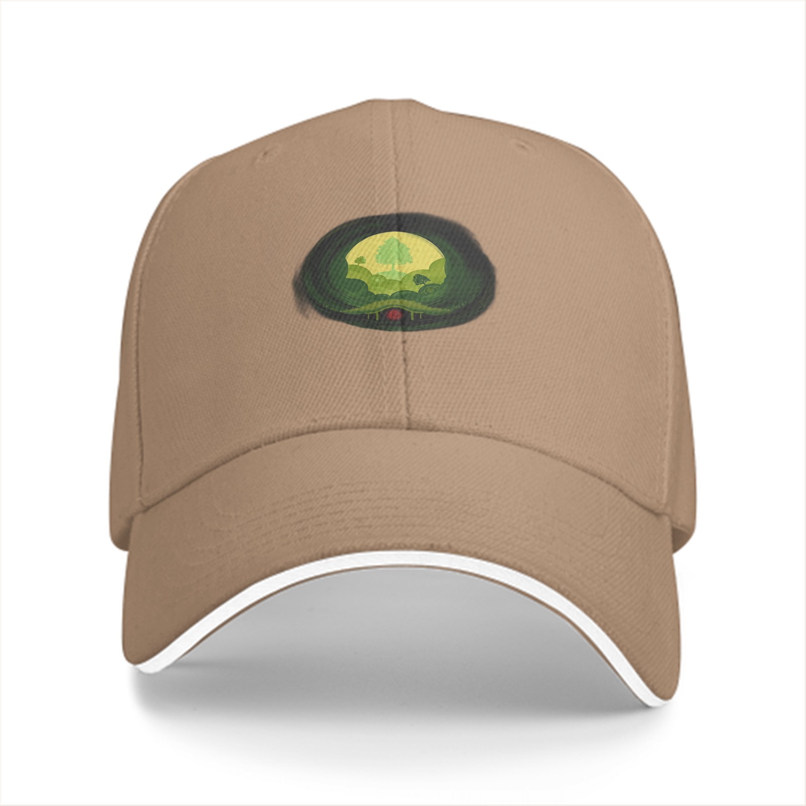 Black Baseball Cap With Nature Landscape Graphic Print