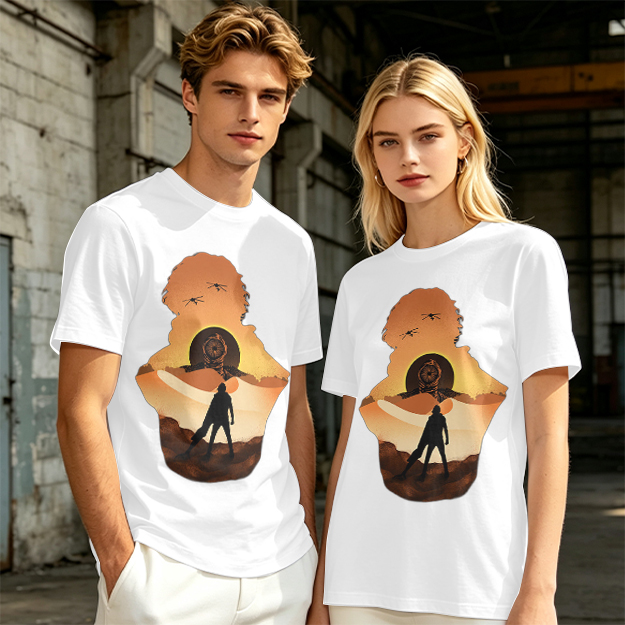 Olive Green T-Shirt With Desert Sunset Silhouette Graphic
