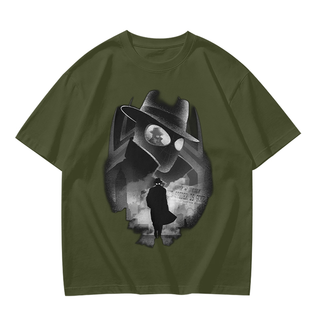 Olive T-Shirt With Noir Detective Silhouette Graphic Print